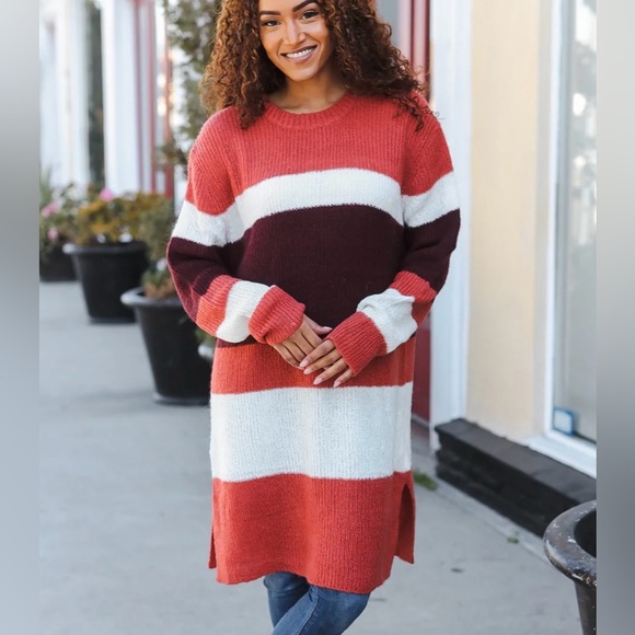 NWT🆕 Reborn J Women’s Boutique Brand Rust Multi Chunky Sweater Dress Size 1XL - Picture 1 of 5